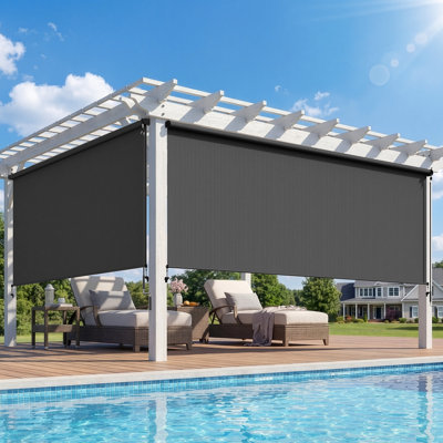  Cordless Outdoor Roller Shade, Assembly Free Patio Sun Shade with Upgraded Fabric for 95% UV Blockout, Weather-Resistant Blinds for Indoor & Outdoor Use