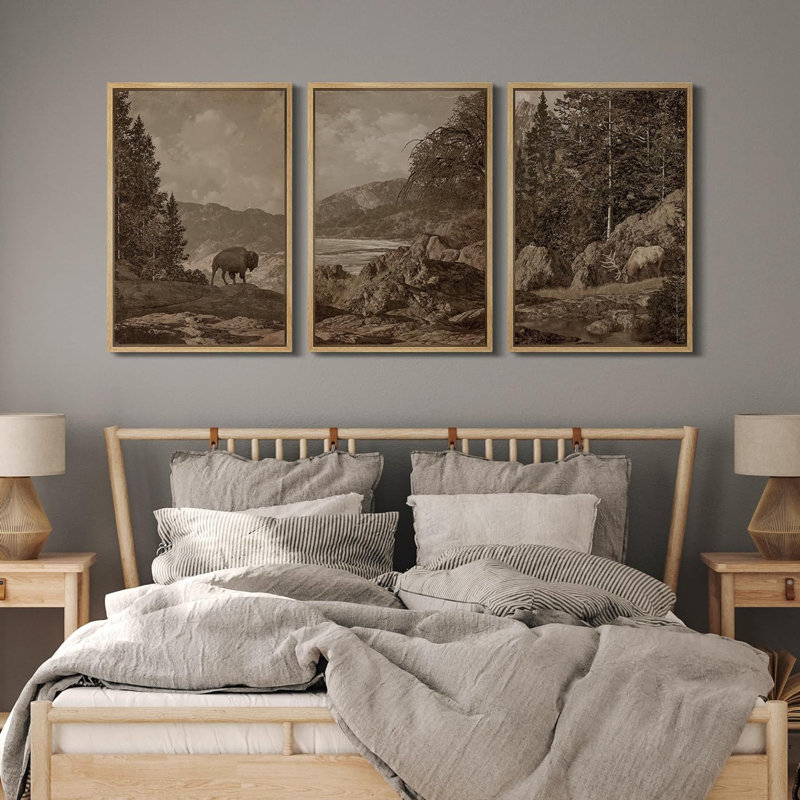 «Vie sauvage et paysage, illustrations modernes, art boho décor chic et salon», 3 pièces, Naturel, H 36 po x l 24 po