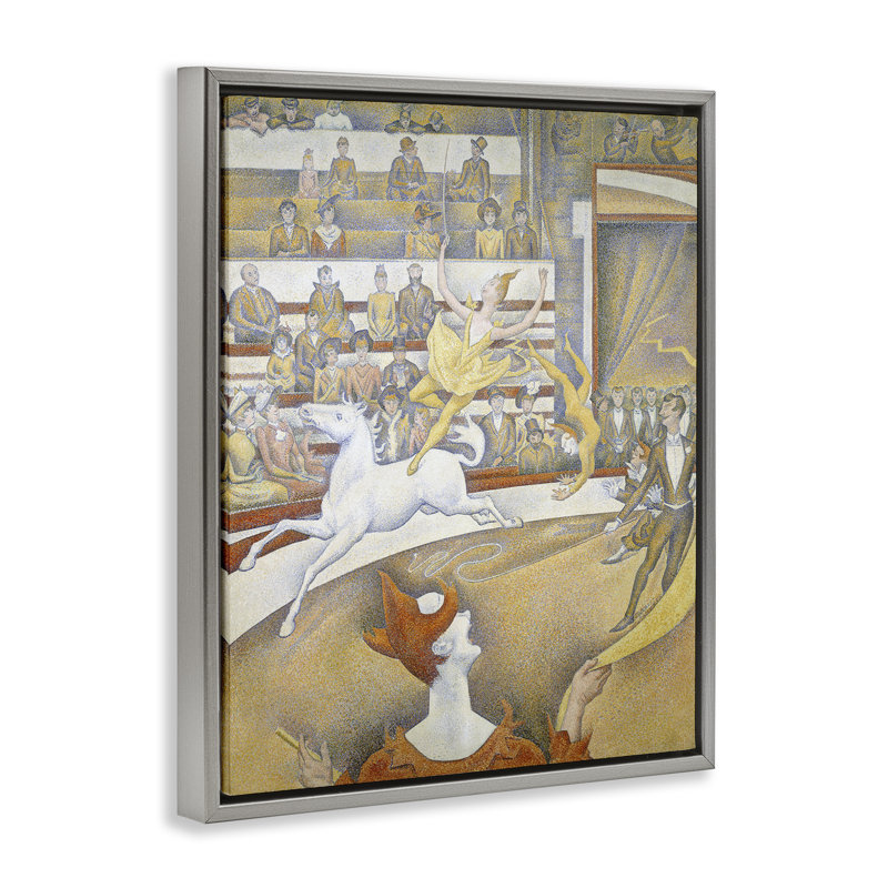 "Classic Seurat Circus", art mural sur toile, Cadre flottant gris lustré, H 31 po x l 25 po