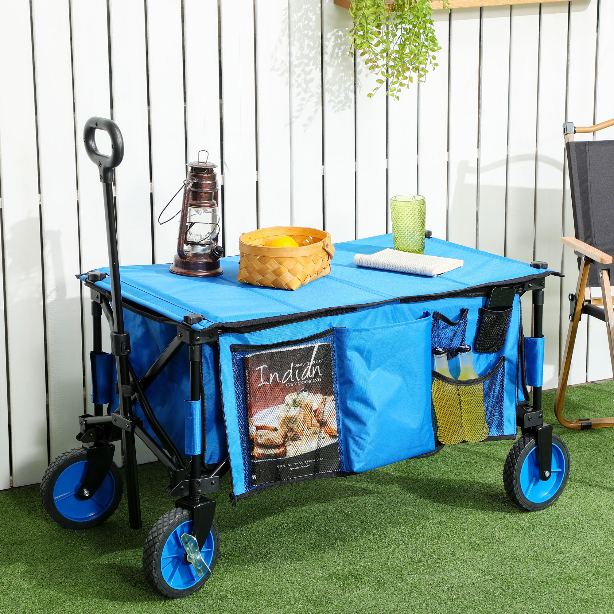 Outsunny Folding Garden Wagon Collapsible Wagon Cart With Wheels   Outsunny Folding Garden Wagon Collapsible Wagon Cart With Wheels Steel Frame And Oxford Fabric Blue 