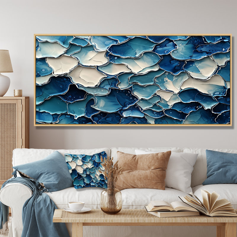 Mauriello - Abstract Large Wall Art, H 28 po x l 60 po, Cadre flottant, Crème, crème