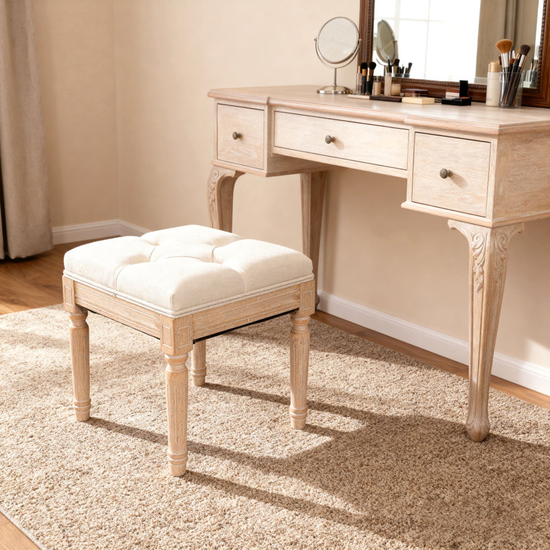 Small Padded Bench, Square Upholstered Rustic Ottoman Bench, Vanity Stools For Bedroom