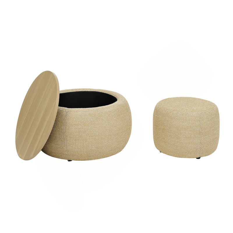 Repose-pieds rond avec rangement, repose-pieds en rotin tissé, fonction 2 en 1, table de bout et repose-pieds, avec petit siège (25 po x 25 po x 14,7 po)