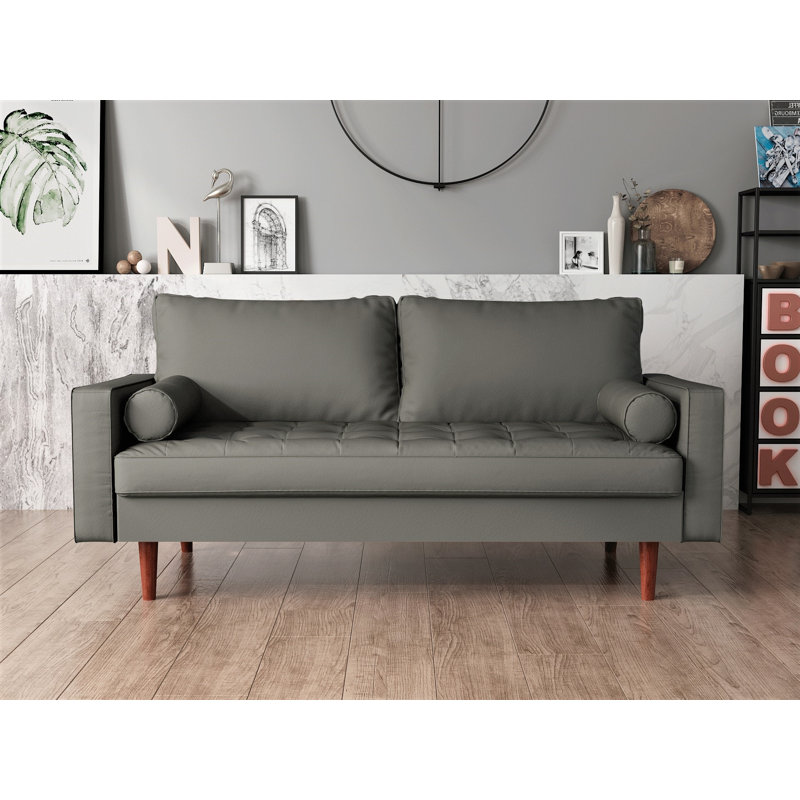 Goodwyn 69.68'' Faux Leather Sofa, Grey