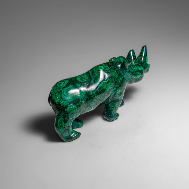 Genuine Polished Malachite Rhino Carving (333.2 Grams)