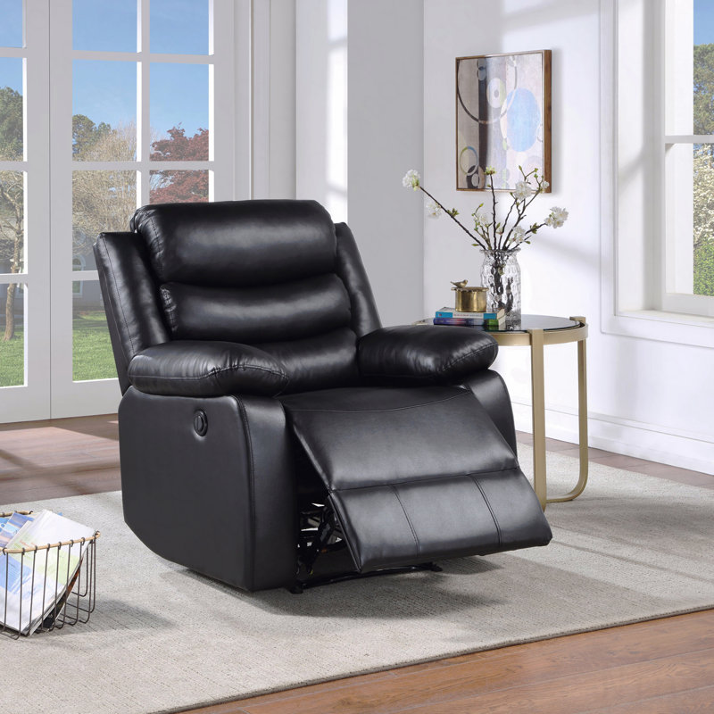 Black Synthetic Leather Power Motion Recliner Chair