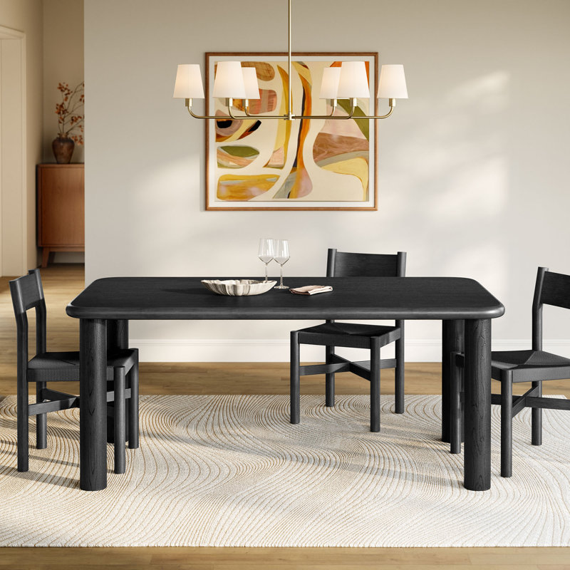 Table de salle à manger rectangulaire en bois de chêne 72 po Alvia, Black