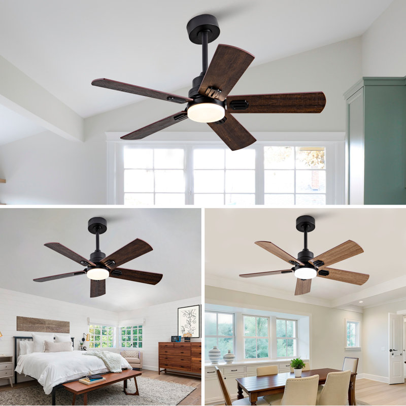 Smart Indoor/Outdoor Ceiling Fan with Light, Dual Finish Black/Walnut 6-Blade, Remote  Control, Dimmable LED, 6-Speed Quiet DC Motor, Reversible
