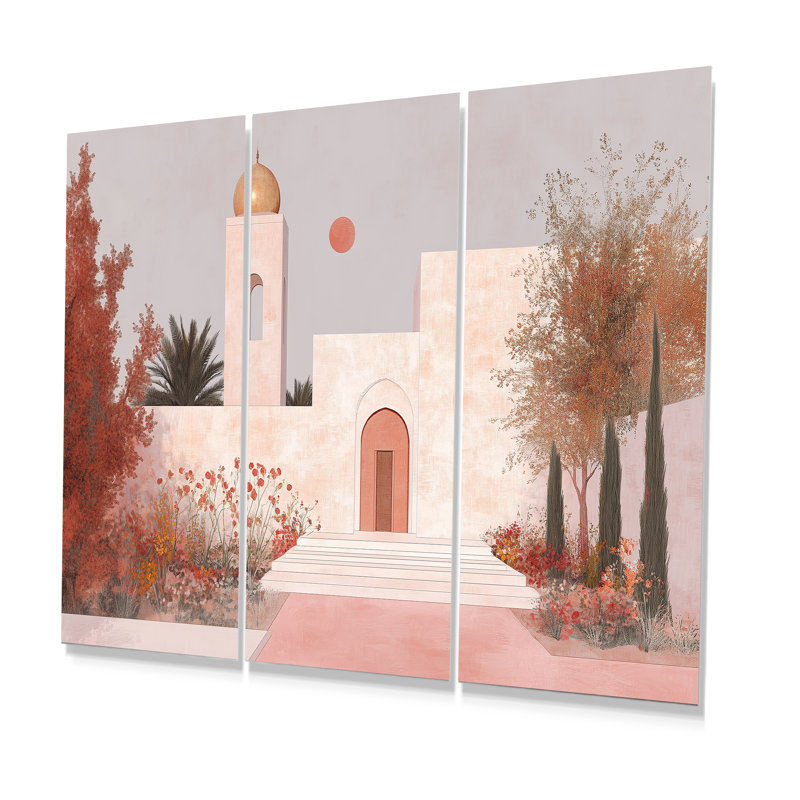 Minimalisme blanc rose, paysage marocain, ensemble d'art mural marocain, Métal métal, H 28 po x l 36 po x P 1 po