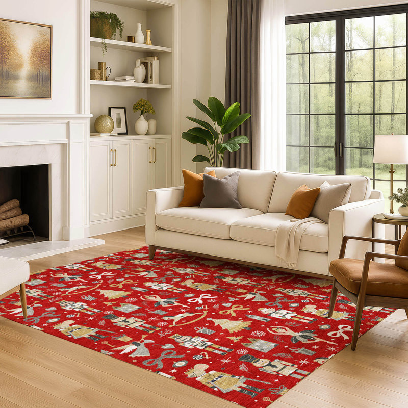 Premium Machine Washable Mayfield AMF1827 Fun Christmas Rug, Rectangle 5' x 7'6"