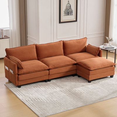 Oversized Modular Sectional Sofa With Movable Ottoman, 102-Inch 4-Seat Corduroy Convertible L-Shaped Couch For Living Room & Office