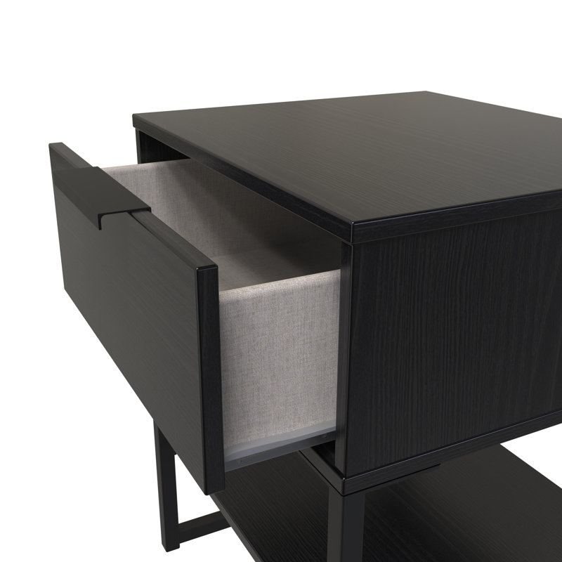 Bibek 58cm W Manufactured Wood Bedside Table, Black Ash