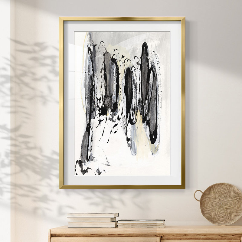 Grey Scribbles I - impression encadrée, H 28,5 po x l 20,5 po, Doré