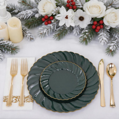 150Pcs Emerald Green Gold Plates Silverware Napkins for Party