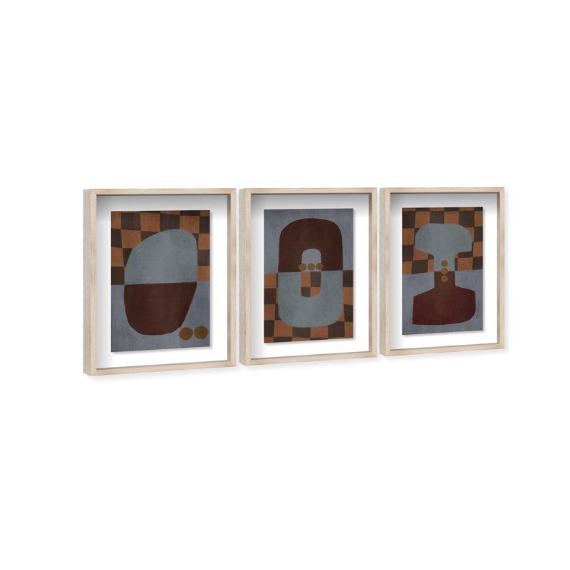 Checkered Dominos Set Shadowbox Abstract Print by Oliver Gal, Black Frame, 10 x 15, 37.5" H x 25.5" W, Natural Oak Shadowbox