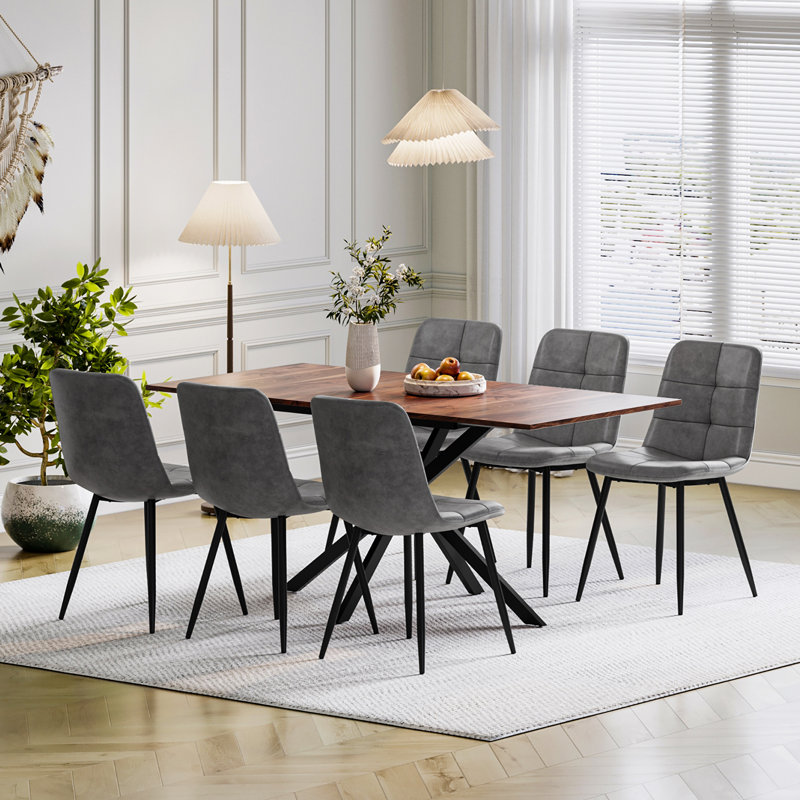 6 - Person Drop Leaf Dining Set, Brown, Grey
