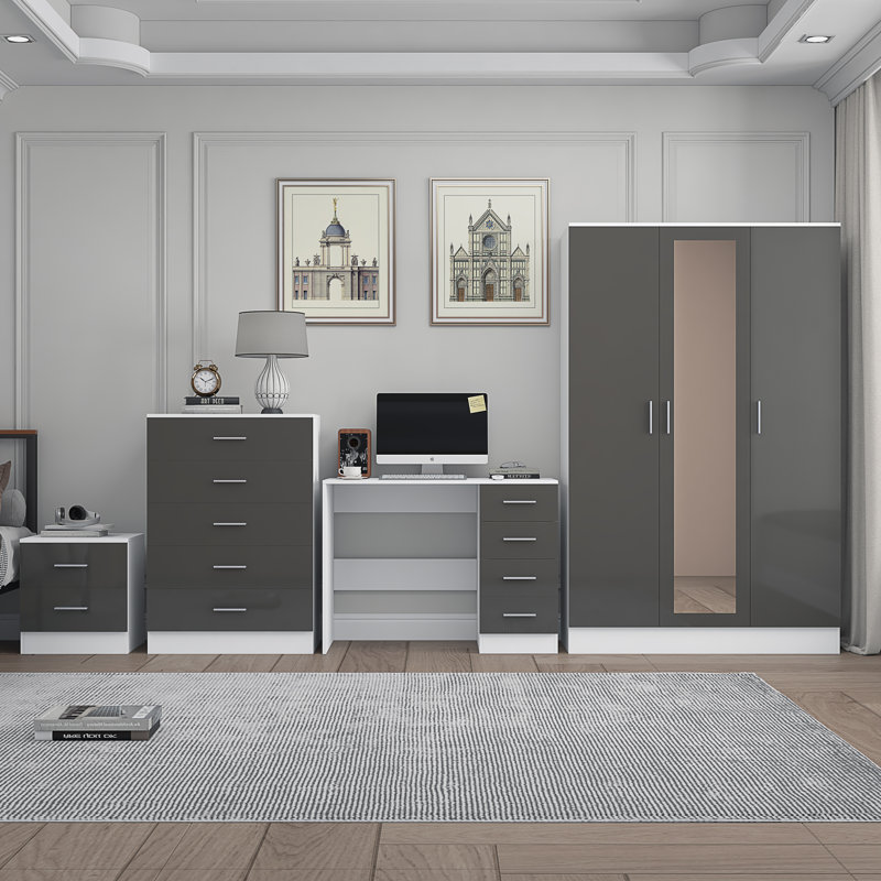 Eva Piece Bedroom Set, Grey Gloss / Matt White