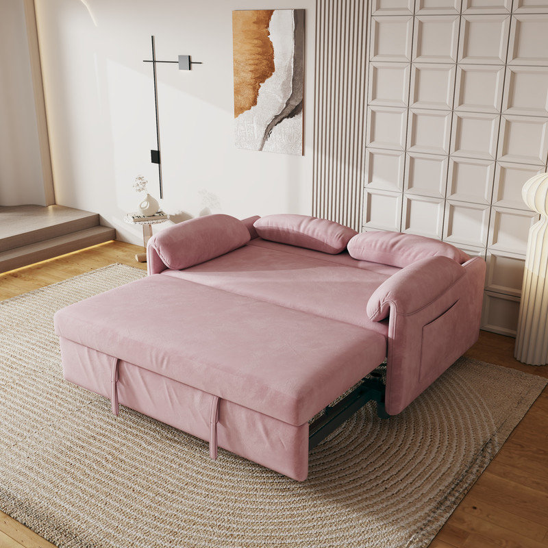 Canapé-lit convertible en velours avec rangement, Rose