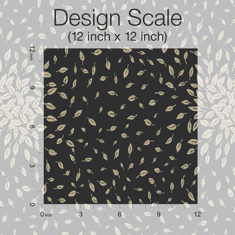 Petite Leaves Floral Metallic Wallpaper Roll, Black/Gold