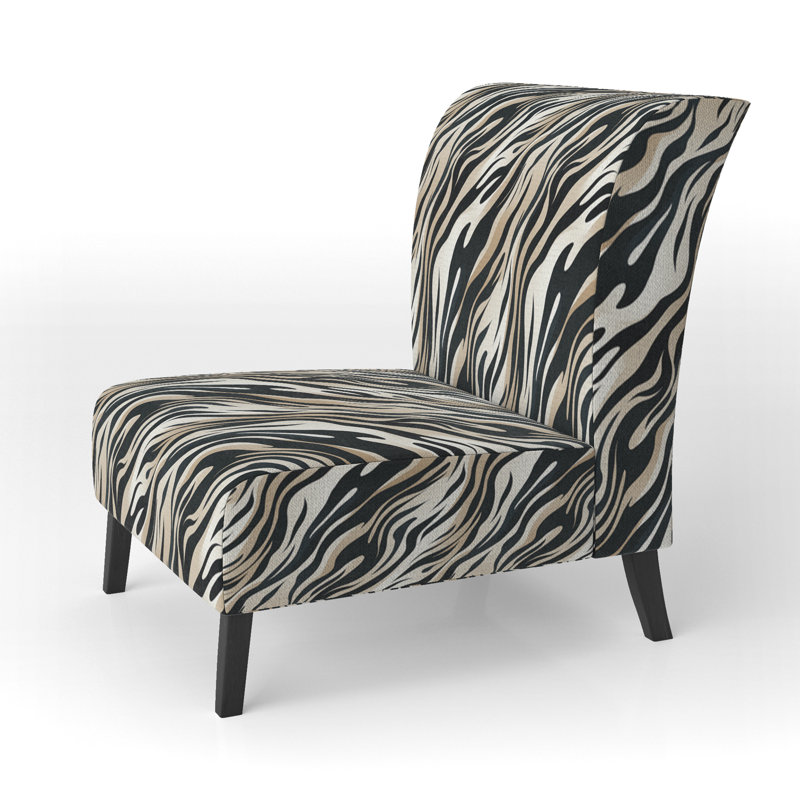 Beige And Black Zebra Sophistication - Upholstered Contemporary Slipper Chair, Black Accent Chair