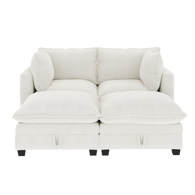 Canapé modulaire sans accoudoirs 4 pièces Somerdale, Velours côtelé blanc