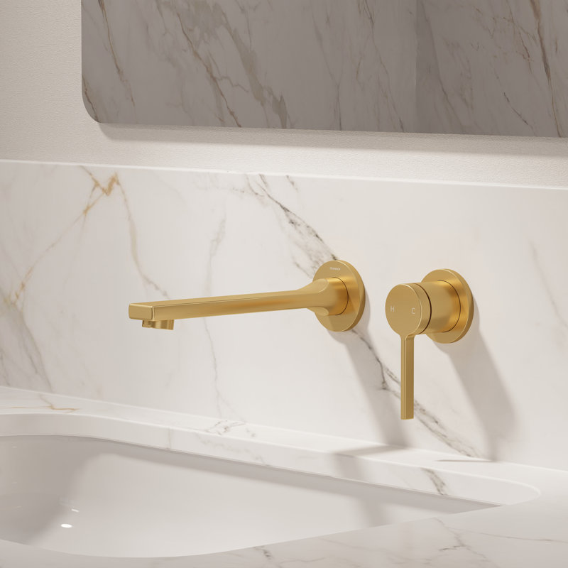 Robinet de lavabo de salle de bain mural avec bonde escamotable, robinet moderne à poignée simple 1,0 GPM en or brossé