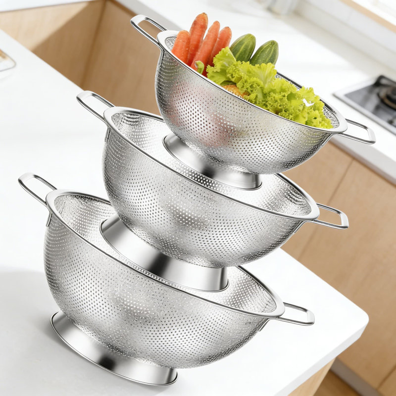 Ensemble de passoires en acier inoxydable avec poignées, 3 bols à passoire en maille fine pour égoutter les pâtes, laver les fruits et les légumes, la passoire à cuisine