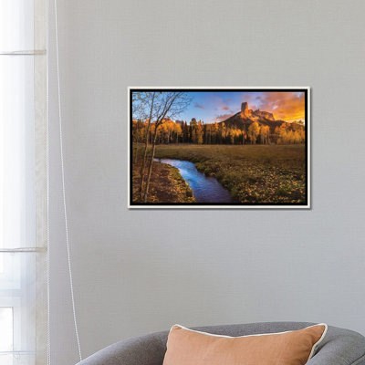 «Chimney Rock Sunset - Deb's Meadow Colorado Fall Colors», reproduction d'art mural - toile encadrée
