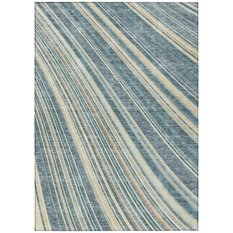 Tapis intérieur lavable rayé bleu ciel 5 pi x 8 pi