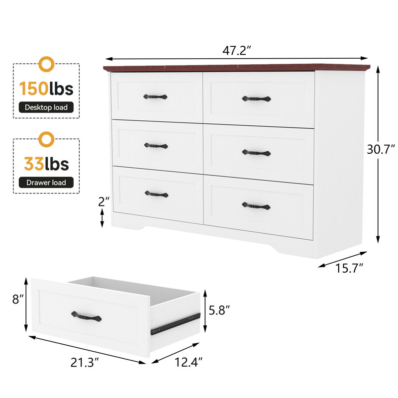Commode à tiroirs pour chambre à coucher, armoire de rangement en bois avec poignées en métal, Brun