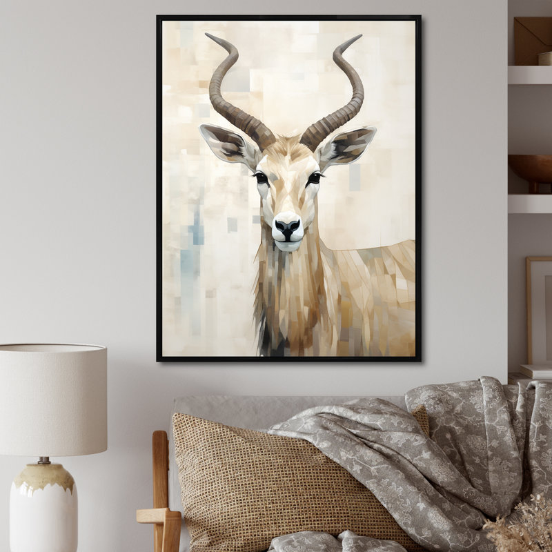 Minimalisme, antilope beige bouquetin II - art mural antilope_106404, Toile avec cadre flottant noir