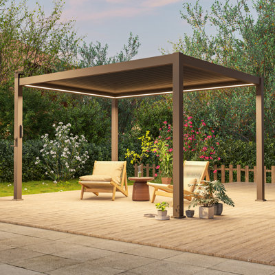 Aluminum Frame Solar LED Patio Pergola with Adjustable Louvered Roof