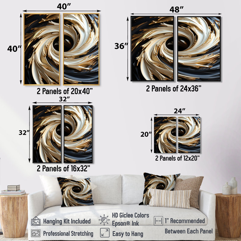 Spirale abstraite blanche et dorée abstraite - spirales abstraites, art mural, 20" H x 24" W, Impression encadrée flottante