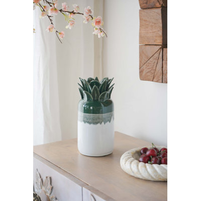 Vase ananas en céramique tropical vert et blanc