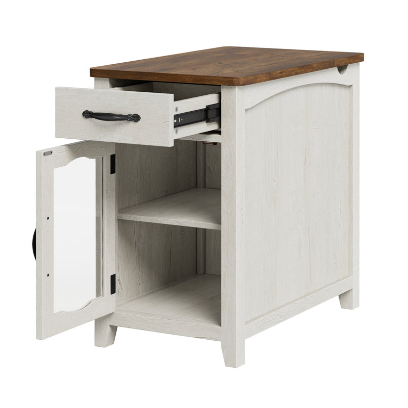 Table de bout haute de 23,5 po avec station de rangement et de charge, table de chevet pour le salon et la chambre à coucher Analiesa