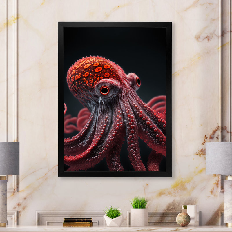 Pieuvre rouge de Murman sur le plancher océanique II - reproduction sur toile, Impression noire sur toile encadrée