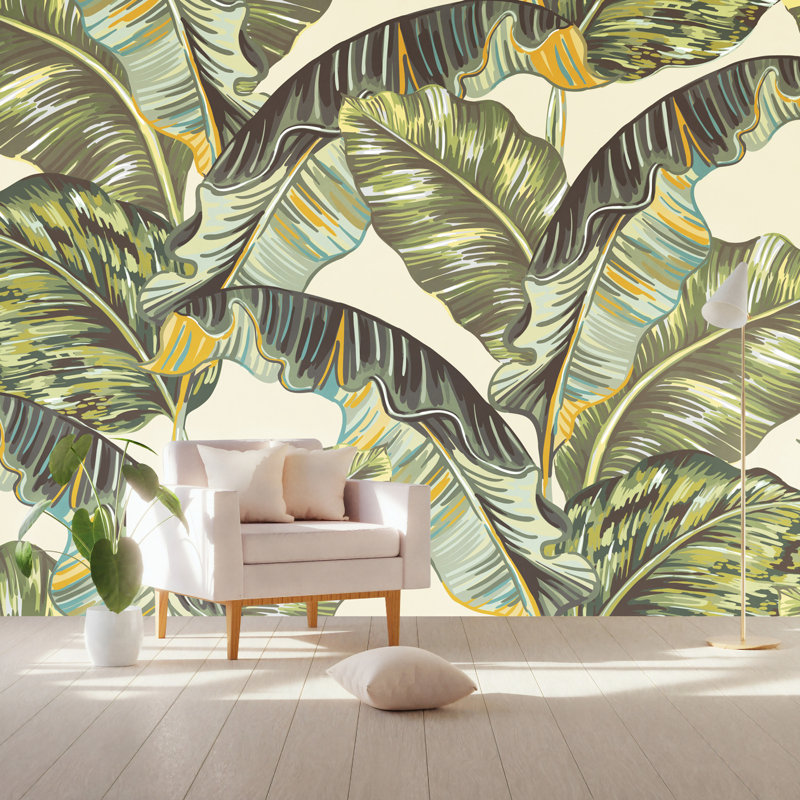 Murale rétro à peindre, feuilles de bananier nostalgiques, L 6,25 pi x l 9,33 pi