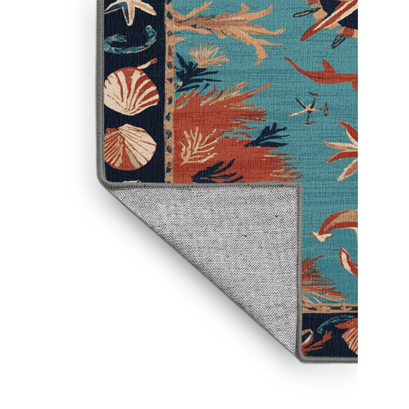 Washable Caribbean themes Nautical Area Rug, Square 8'