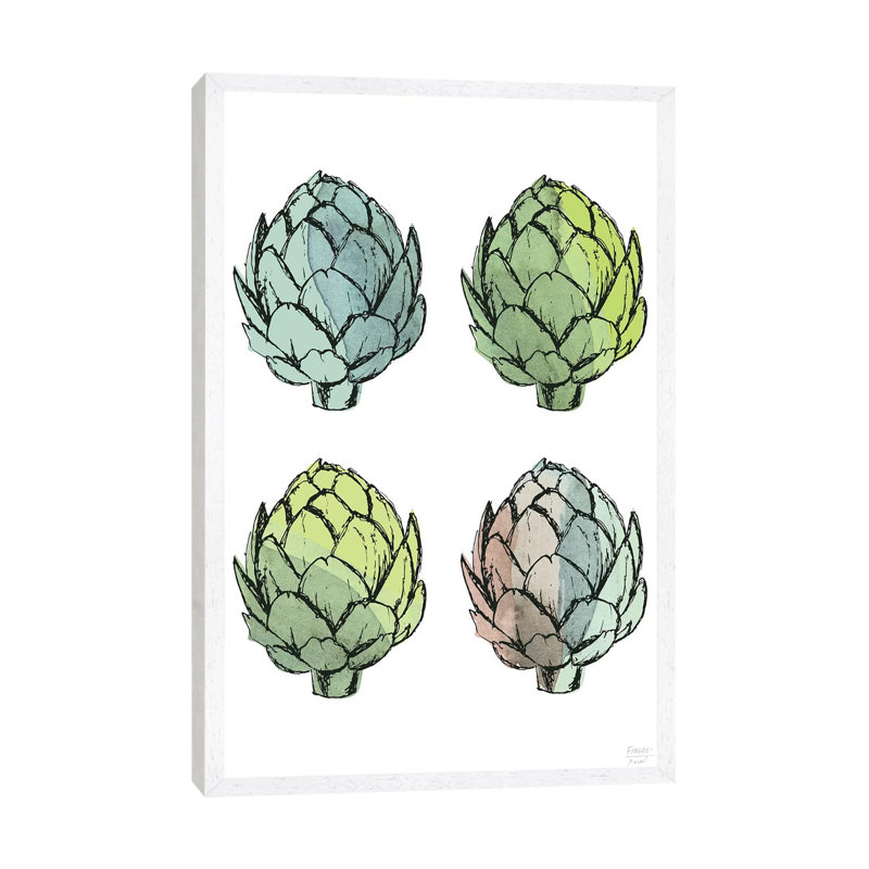 Four Artichokes - Print on Canvas, 152.4cm H x 101.6cm W x 3.81cm D, White Floater Framed