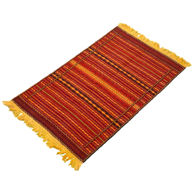 Tapis décoratif en laine rouge/jaune noué à la main new age kashkoli de conception unique 3 pi 3 po x 5 pi