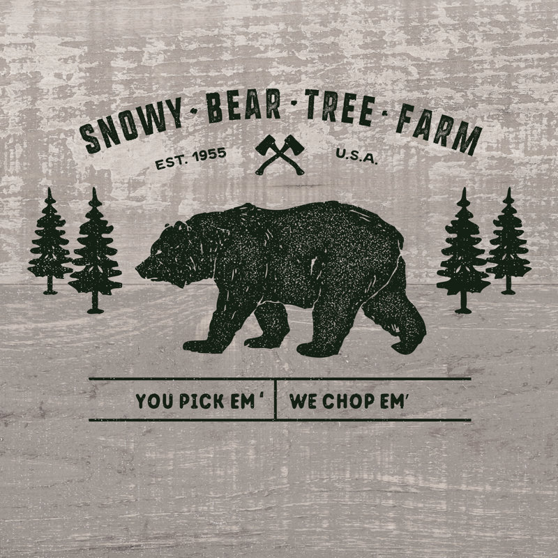 Snowy Bear Tree Farm Pallet Wood - Wrapped Canvas Print, 30cm H x 30cm W x 3.8cm D