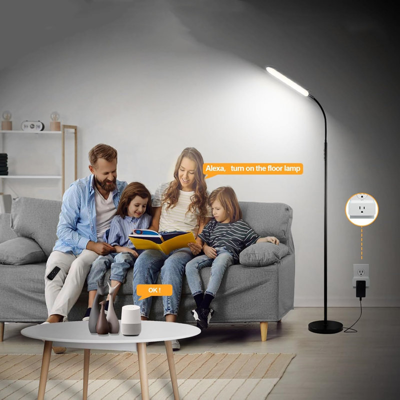 2 Pack LED Floor Lamp With Remote, 18W 1800LM Dimmable Standing Lamp, Eye-Caring Design For Living Room, Bedroom, Office, 360° Adjustable Gooseneck, Smart Plug Compatible