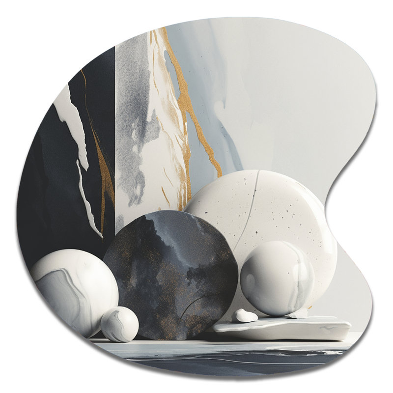 «Abstract Marble Shapes I» - Art mural asymétrique en métal, H 33 po x l 33 po