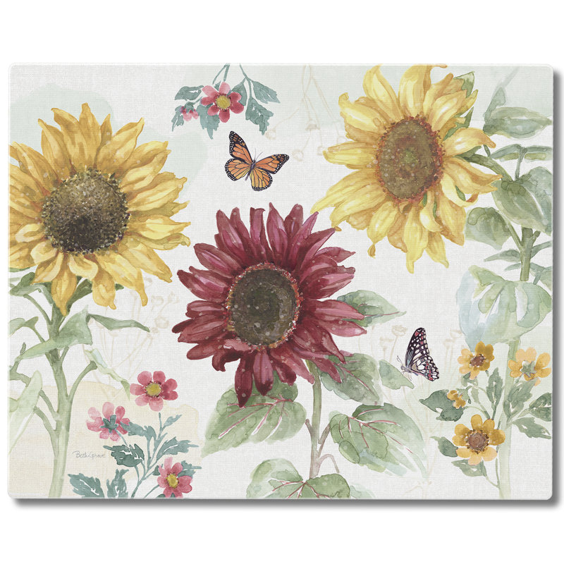 Sunflower Splendor Rectangular Tempered Glass Cutting Board