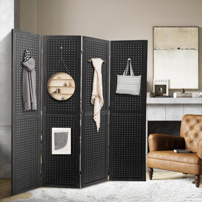 Wood Room Divider Pegboard Display Folding Privacy Screen