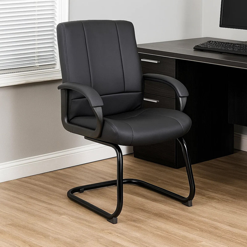 Fauteuil d'invité à dossier moyen Ruia, vinyle souple noir, base en porte-à-faux