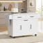 Îlot de cuisine K&K avec meuble de rangement pour poubelle, desserte de cuisine avec abattant, étagère à épices, porte-serviettes et tiroir, îlot de cuisine roulant sur roulettes avec étagère réglable.-738976575