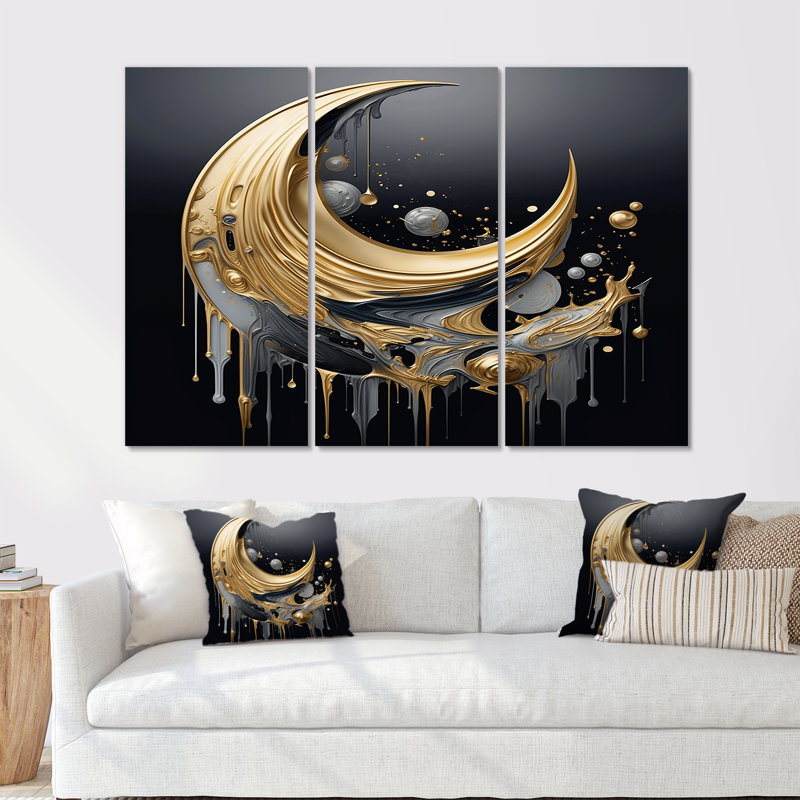 New Moon Rising Gold - ensemble de reproductions d'art murales géométriques, Toile tendue, H 28 po x l 36 po x P 1 po