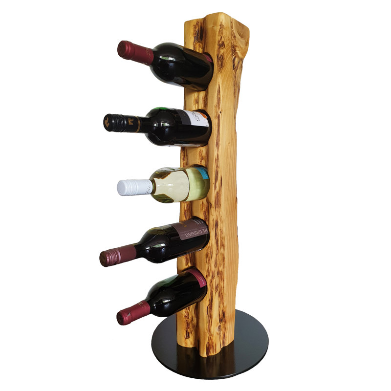 Belfry Kitchen - Rustic wine stand, wine rack, wine holder Made of solid wood; Made by hand For 5 bottles of wine; Height 78 Cm, Diameter 30 Cm; Driftwood look; Country style; Decorative unique specimen