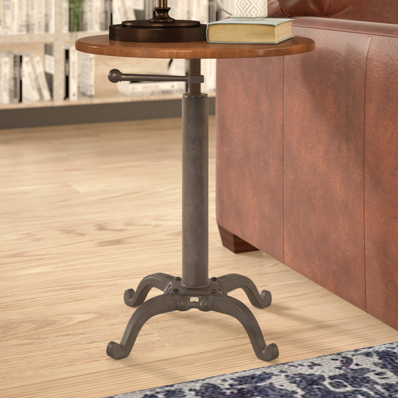 Elegant Brown 18" Adjustable Height Round Side Table with Mango Wood Top, Chestnut